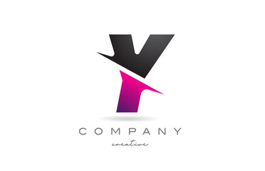 cut Y letter logo icon design creative vector illustration. Pink and black template for a company or business