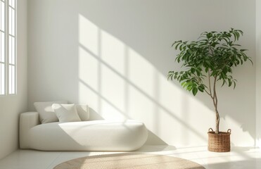 couch and plant in white and brown sitting room