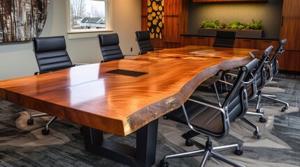 Meeting room with wooden table and chairs. Modern meeting room
