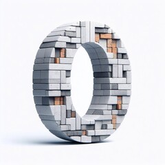 0 digit shape created from concrete and briks. AI generated illustration