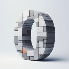0 digit shape created from concrete and briks. AI generated illustration