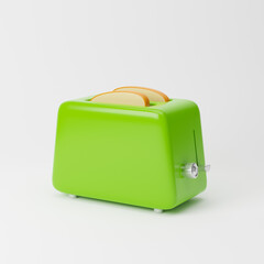 Toaster with bread slices isolated over white background. 3D rendering.