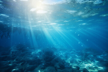 Fototapeta na wymiar underwater scene with rays of light and sun, generative ai