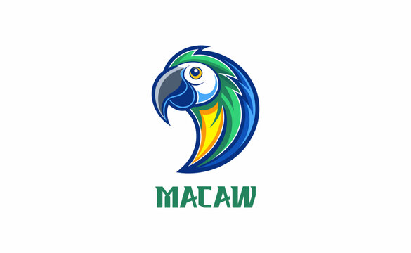 Parrot logo design. macaw colorful vector set of logotypes, macaw design logo template, macaw bird gradient logo. red scarlet macaw logo. cockatoo bird logo. parrot logo illustration