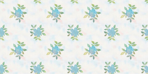 abstract flowers drawn in watercolor digitally, botanical seamless pattern for design, cloudy background