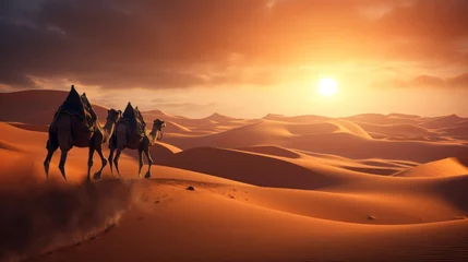 Foto auf Glas Kamele in der Wüste © s06-AI