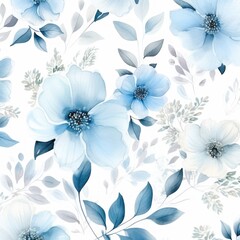Blue watercolor botanical digital paper floral background in soft basic pastel tones