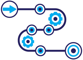 Product roadmap or project development road mapping line art vector icon for apps and websites, icon set 