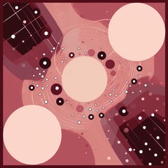 Burgundy abstract core background with dots, rhombuses, and circles
