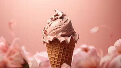 soft ice cream on a delicate pink background.