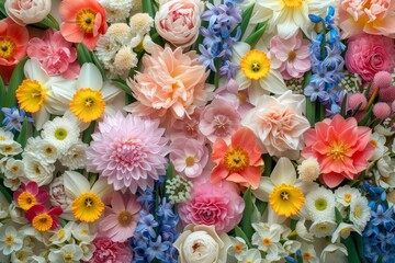 Colorful floral spring wallpaper backdrop.