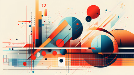 Colorful Geometric Shapes and Lines Abstract Illustration: Vibrant and Dynamic Composition of Various Geometrical Figures, Stripes, and Patterns