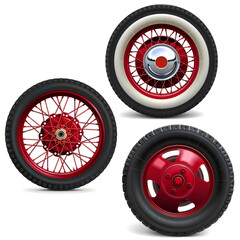 Vector Retro Wheels with Red Disks