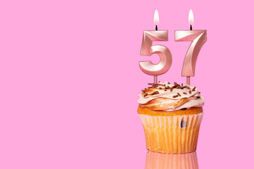 Birthday Cake With Candle Number 57