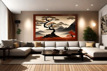 modern living room with beautiful painting 