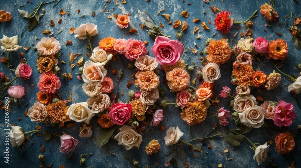 Poster a variety of flowers arranged on a table, creating a vibrant and colorful display.