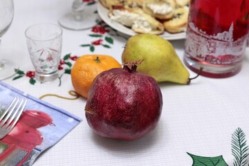 Image of a table with homemade dishes and food.