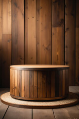Wooden round podium in rustic style - Product showing