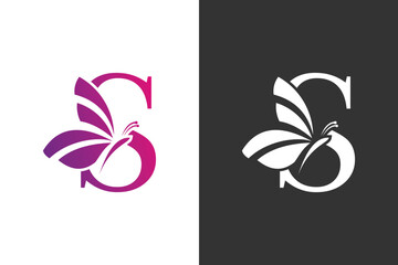 illustration butterfly logo design with letter s concept