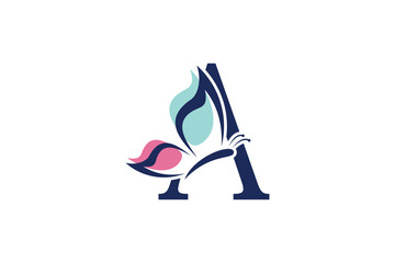 letter a logo design with butterfly illustration logo concept