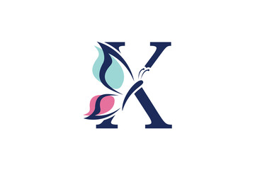 letter x logo design with butterfly illustration logo concept