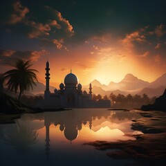 Ramadhan mubarak landscape premium image aspect ration 16:9 generative ai