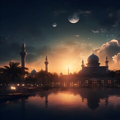 Ramadhan mubarak landscape premium image aspect ration 16:9 generative ai