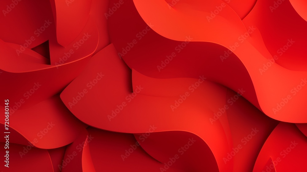 Wall mural red background with interlocking, curved geometric shapes, casting graduating, tones, and shadows