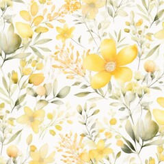 Fototapeta na wymiar Citrine watercolor botanical digital paper floral background