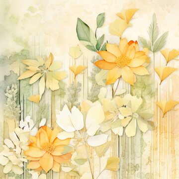 Citrine watercolor botanical digital paper floral background © Michael
