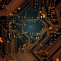 Computer technology vector illustration with amber circuit board background pattern