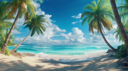 Fototapeta na wymiar Paradise Horizon: Panorama of Tropical Beach Bliss
