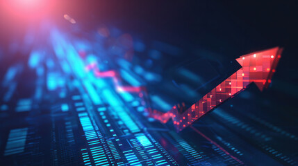 An image of a financial chart with an up arrow moving in the stock market. Concept of cryptocurrency, finance, economics.