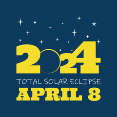 April 8th 2024 total solar eclipse illustration - obrazy, fototapety, plakaty