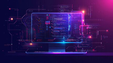 Digital tasks concept. Business Finance Data Analysis Graphic Chart Report. Using a laptop computer, typing investment data, digital marketing KPI sales report, cyberspace metaverse.