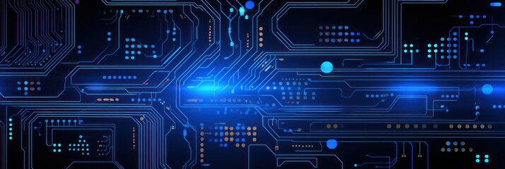 Computer technology vector illustration with blue circuit board background pattern