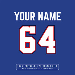 Jersey number, basketball team name, printable text effect, editable vector 64 jersey number	