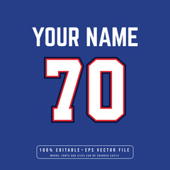 Jersey number, basketball team name, printable text effect, editable vector 70 jersey number	