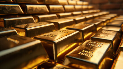 Close-up of gold bars. Concept of finance, business, wealth.