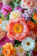 Floral spring wallpaper background. Vibrant Bouquet of Mixed Flowers in Full Bloom. 