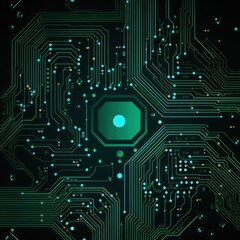 Computer technology vector illustration with emerald circuit board background