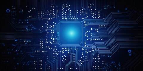 Computer technology vector illustration with indigo circuit board background pattern