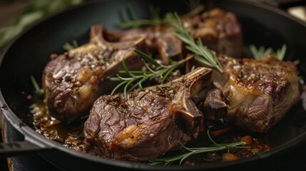 Lamb Chops with Rosemary in Cast Iron Skillet