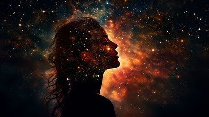 Stargazer’s Silhouette with Cosmic Nebula Background