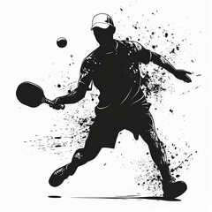 Pose pickleball player, silhouette graphics. Pickleball logo