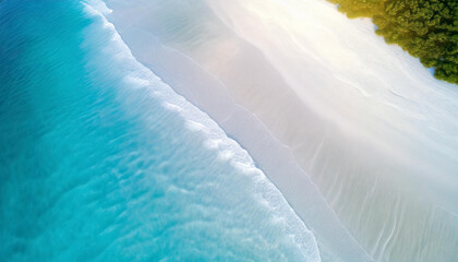 Nadmorski tropikalny krajobraz, z turkusowymi falami i białym piaskiem, dekoracjka tapeta, generative ai