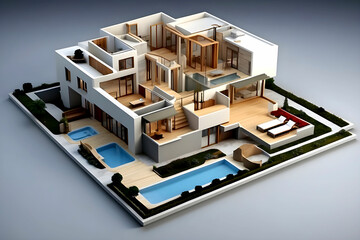 modern house plan 3d view, Modern Interior Design Floor Plan 3d Render, 3d construction house design model.