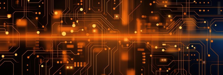 Computer technology vector illustration with orange circuit board background pattern 