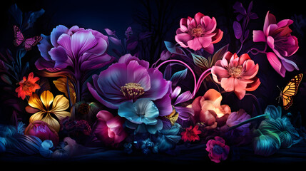 A colorful vibrant pop flowers bunch floral background wallpaper,,
