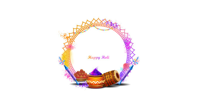 Happy Holi. Indian traditional holi festival celebration greeting card, poster, frame, floral, template, background design.